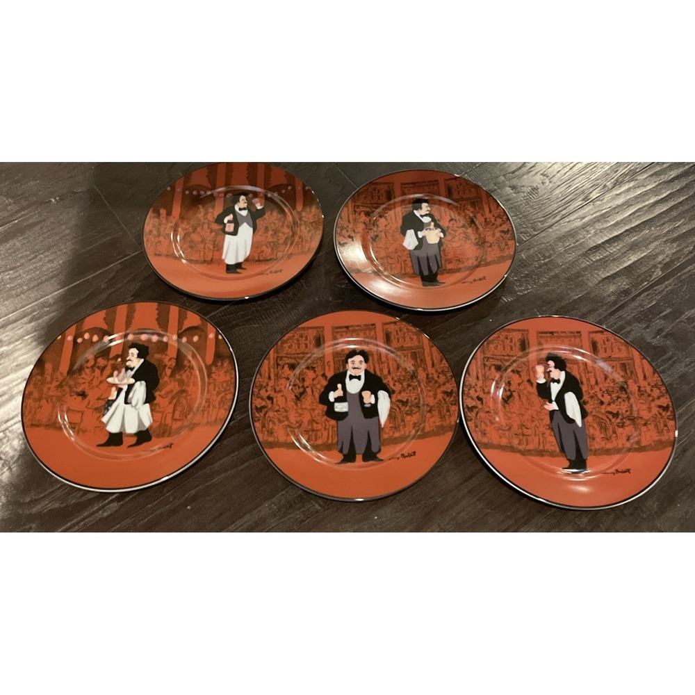 Williams Sonoma Guy Buffet Les Garcons Waiters 5 Salad Plates Plate 8 Inch